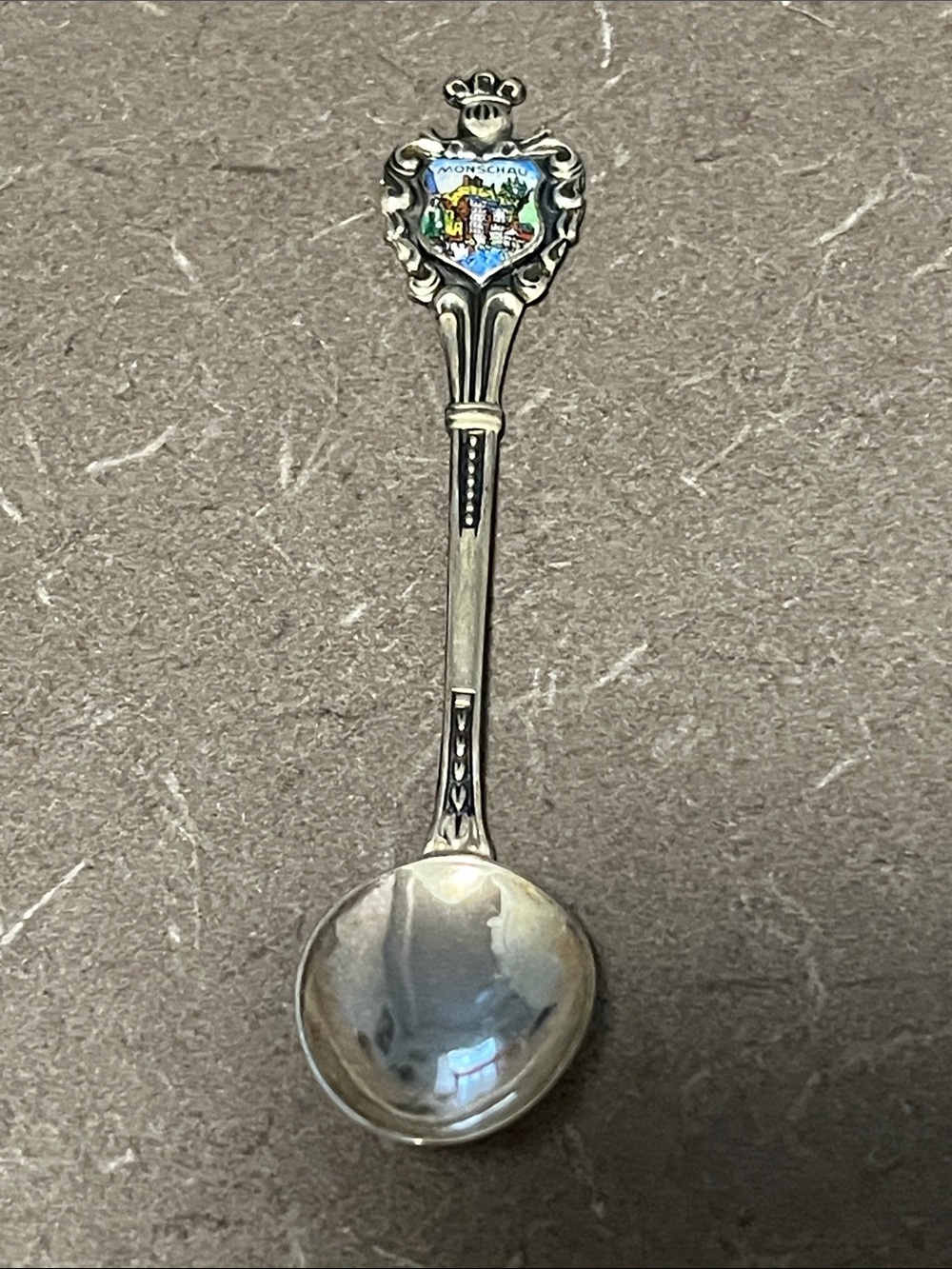 Monschau Enamel Crest Decorative Collectible Spoon - Silver 800 marked 4”